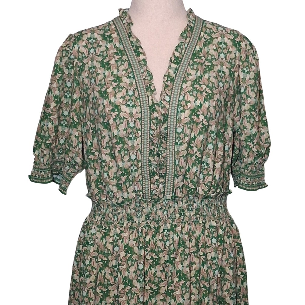 NWT Max Studio London Green Floral Smocked Tiered Maxi Dress 1X Boho Feminine - Picture 9 of 15